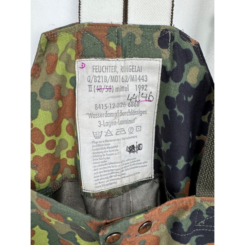 VTG German Military Feuchter Ringelai Camo Waterproof Bib Overalls Green Men 38" - Picture 3 of 8